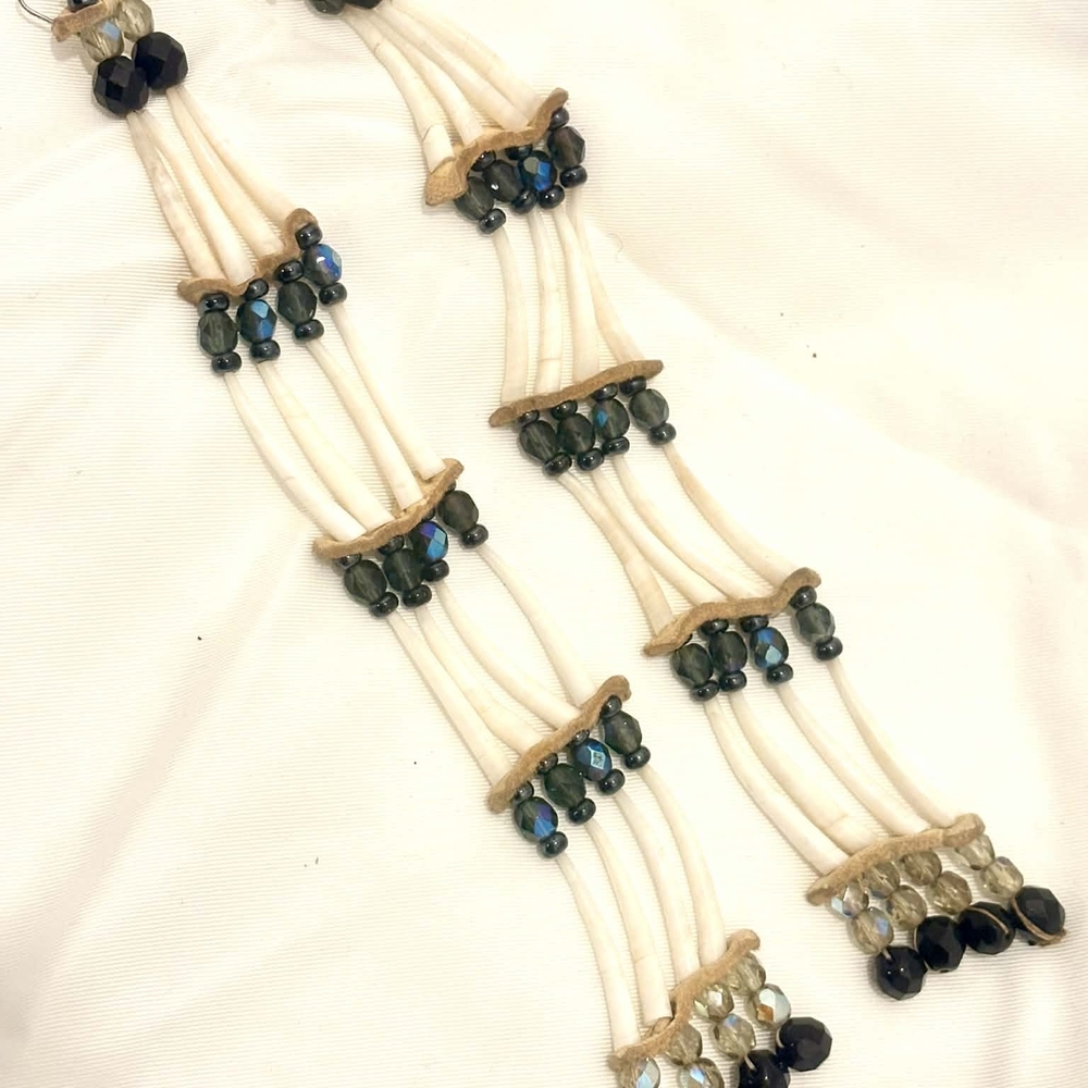 Handmade Chic Beaded Earrings with Black and Cream Highlights